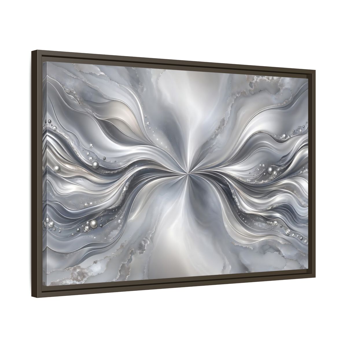Side Mockup 11. Abstract Abstract Waves Silver Abstract shown as stretched canvas wall art