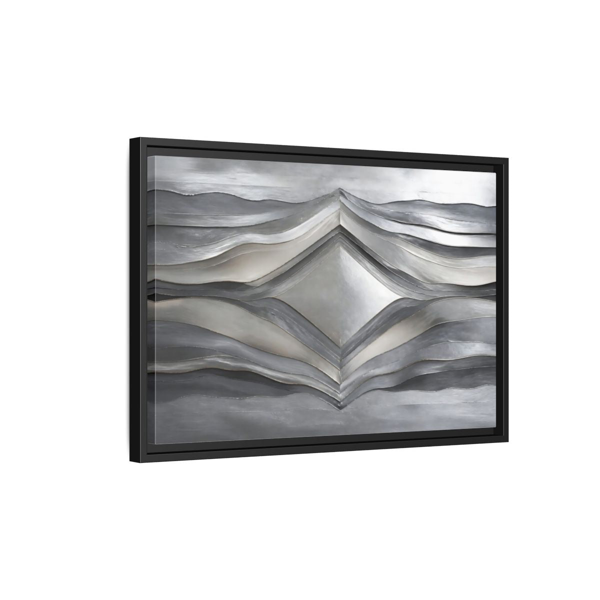 Side Mockup 3. Abstract Abstract Waves Silver Metallic Waves shown as stretched canvas wall art