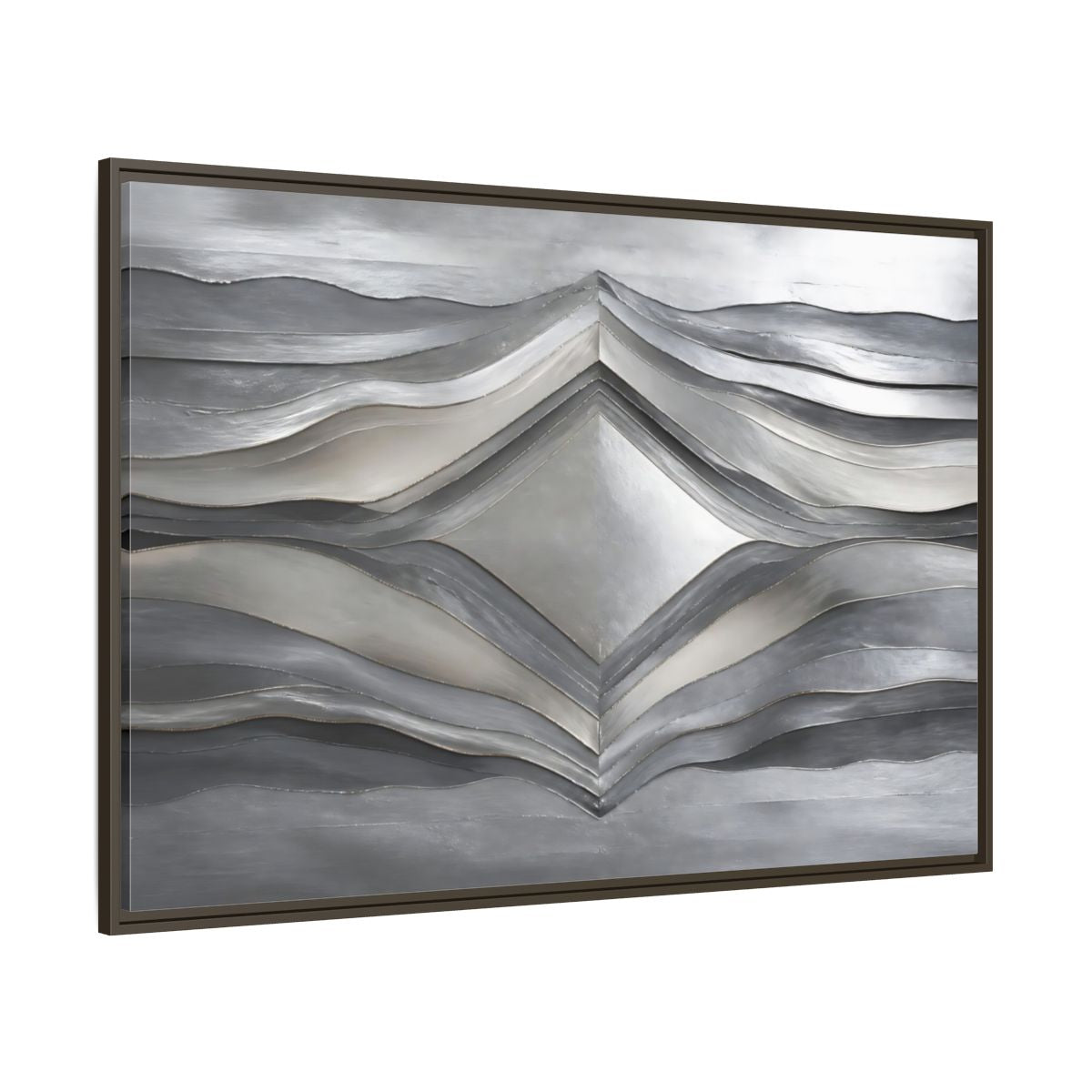 Side Mockup 8. Abstract Abstract Waves Silver Metallic Waves shown as stretched canvas wall art