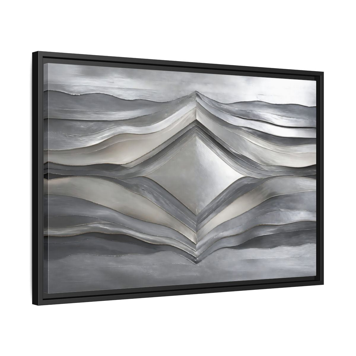 Side Mockup 14. Abstract Abstract Waves Silver Metallic Waves shown as stretched canvas wall art