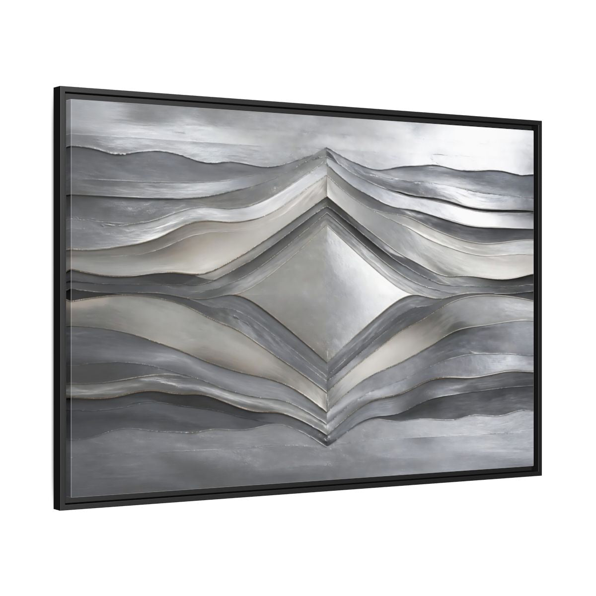 Side Mockup 12. Abstract Abstract Waves Silver Metallic Waves shown as stretched canvas wall art