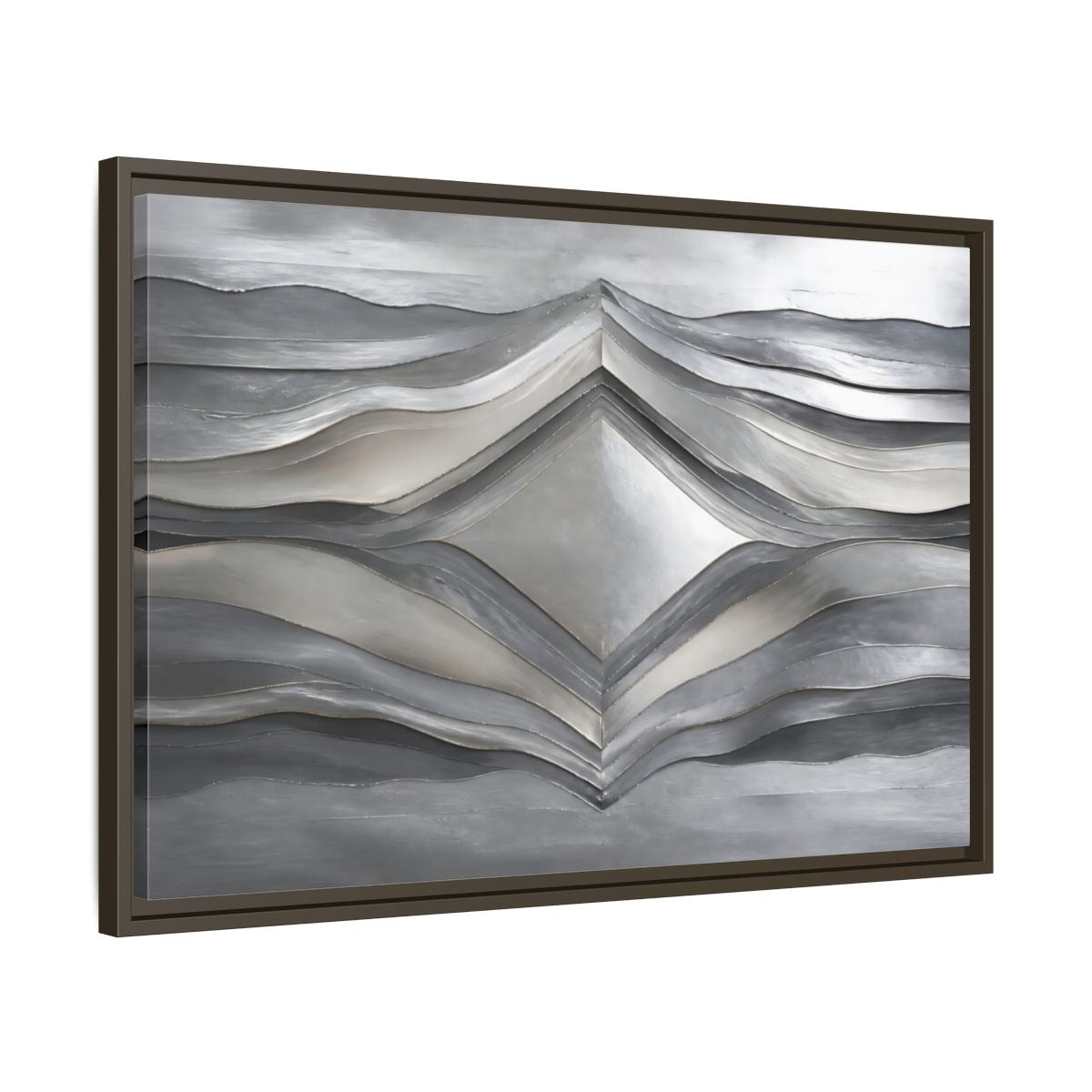 Side Mockup 11. Abstract Abstract Waves Silver Metallic Waves shown as stretched canvas wall art
