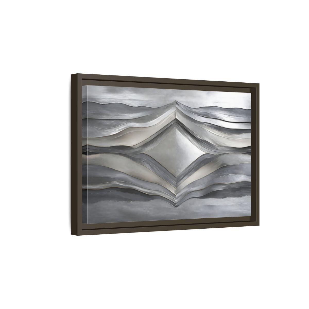 Side Mockup 5. Abstract Abstract Waves Silver Metallic Waves shown as stretched canvas wall art