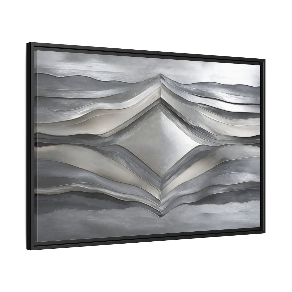Side Mockup 13. Abstract Abstract Waves Silver Metallic Waves shown as stretched canvas wall art