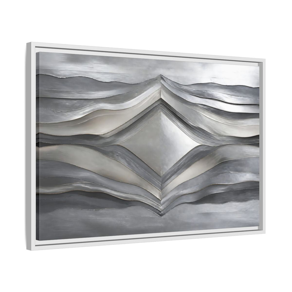 Side Mockup 10. Abstract Abstract Waves Silver Metallic Waves shown as stretched canvas wall art