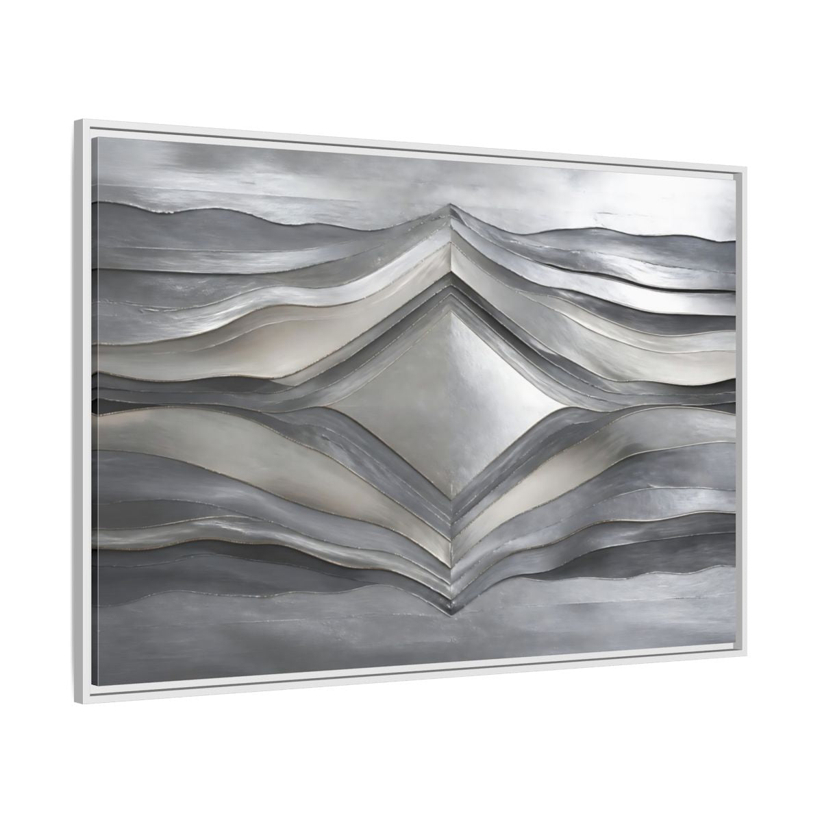 Side Mockup 7. Abstract Abstract Waves Silver Metallic Waves shown as stretched canvas wall art
