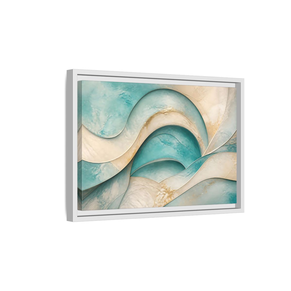 Side Mockup 4. Abstract Abstract Waves Teal Gold Abstract shown as stretched canvas wall art