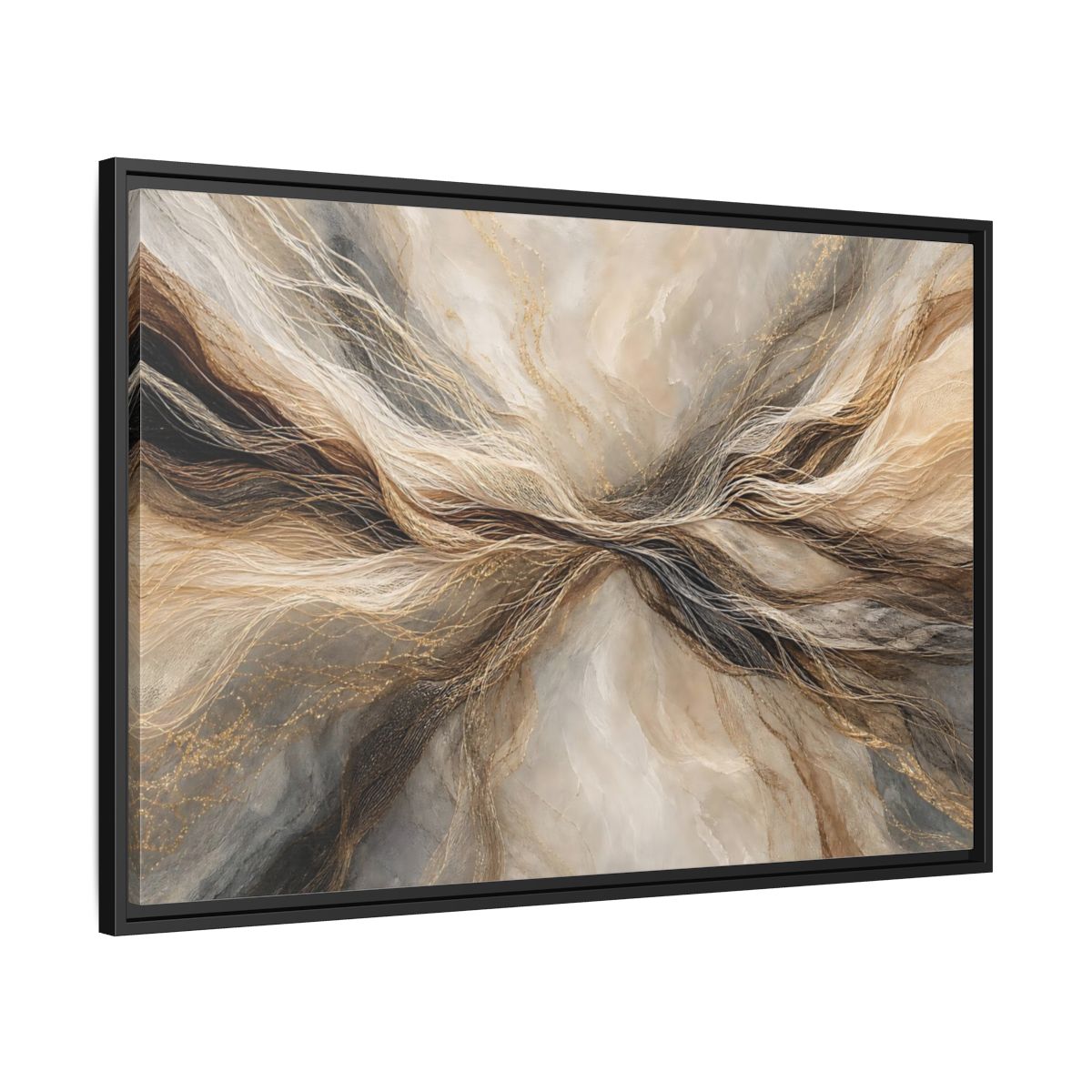 Side Mockup 13. Abstract Wavy Lines Brown And Gold Abstract shown as stretched canvas wall art