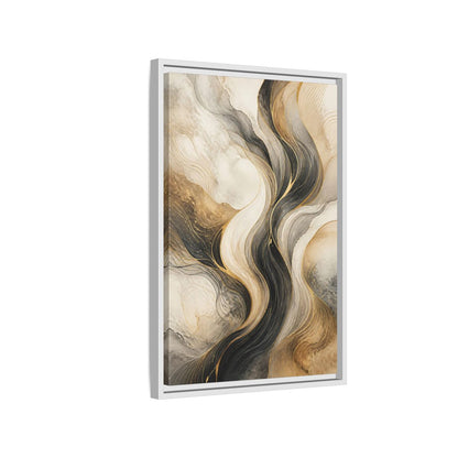 Side Mockup 1. Abstract Wavy Lines Gold Black Marble shown as stretched canvas wall art