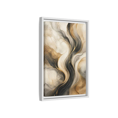 Side Mockup 4. Abstract Wavy Lines Gold Black Marble shown as stretched canvas wall art
