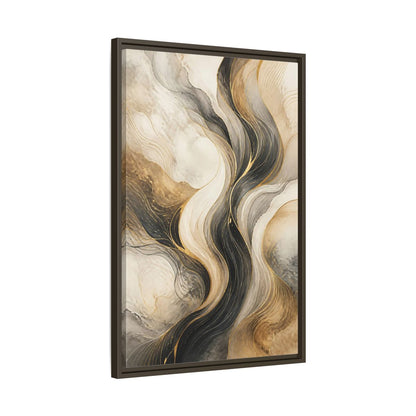Side Mockup 11. Abstract Wavy Lines Gold Black Marble shown as stretched canvas wall art