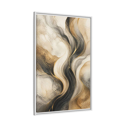 Side Mockup 9. Abstract Wavy Lines Gold Black Marble shown as stretched canvas wall art