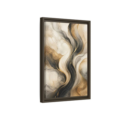 Side Mockup 5. Abstract Wavy Lines Gold Black Marble shown as stretched canvas wall art