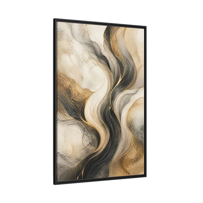 Side Mockup 12. Abstract Wavy Lines Gold Black Marble shown as stretched canvas wall art