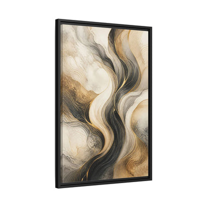 Side Mockup 14. Abstract Wavy Lines Gold Black Marble shown as stretched canvas wall art
