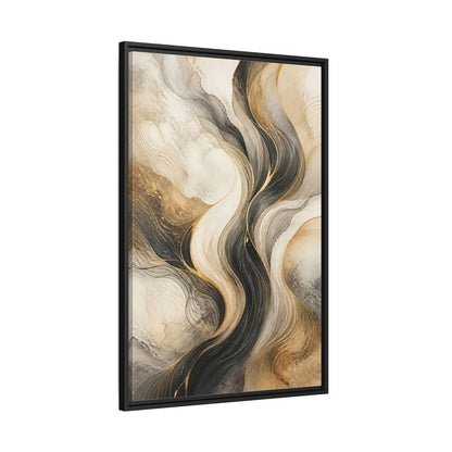 Side Mockup 13. Abstract Wavy Lines Gold Black Marble shown as stretched canvas wall art