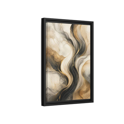 Side Mockup 6. Abstract Wavy Lines Gold Black Marble shown as stretched canvas wall art