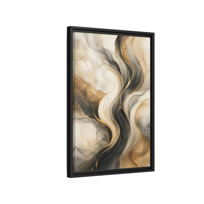 Side Mockup 3. Abstract Wavy Lines Gold Black Marble shown as stretched canvas wall art