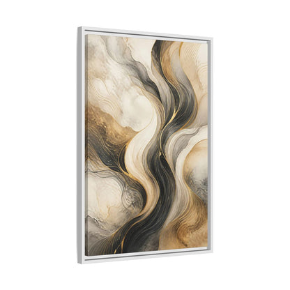 Side Mockup 10. Abstract Wavy Lines Gold Black Marble shown as stretched canvas wall art