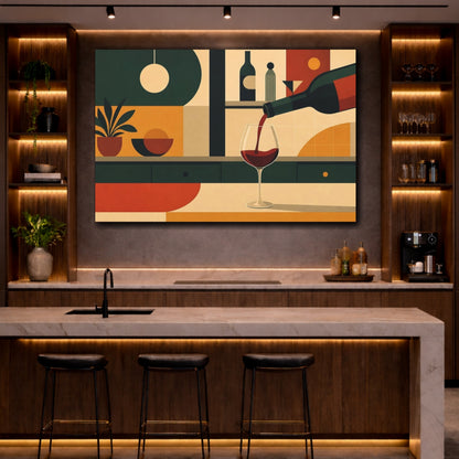 Mockup 2. Abstract Wine Geometric Wine Still Life shown as stretched canvas wall art