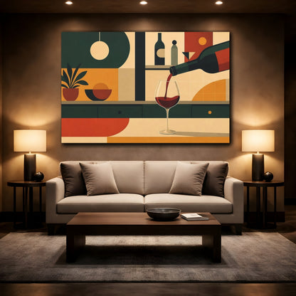 Mockup 3. Abstract Wine Geometric Wine Still Life shown as stretched canvas wall art