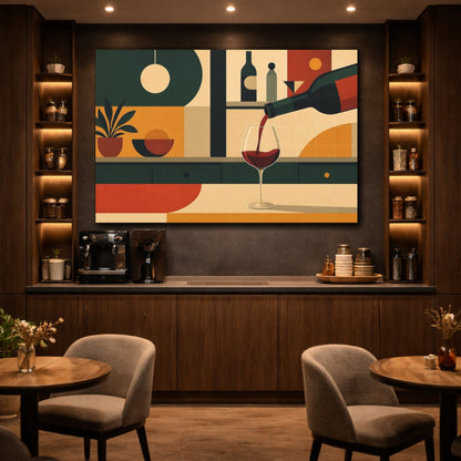 Mockup 4. Abstract Wine Geometric Wine Still Life shown as stretched canvas wall art