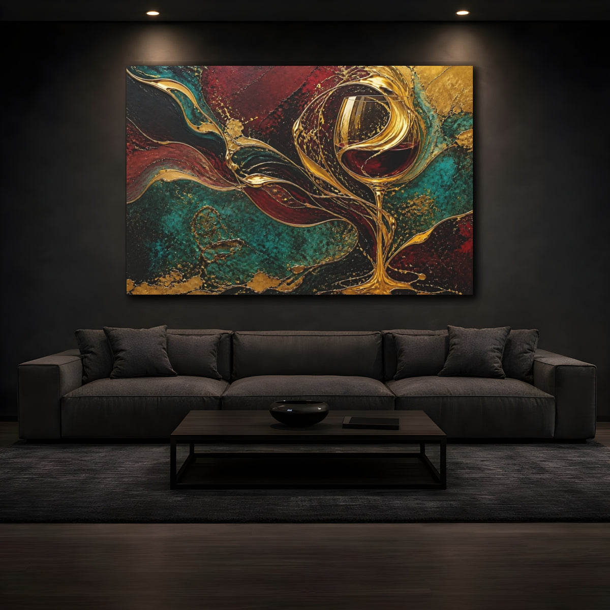 Mockup 3. Abstract Wine Glass Elegance shown as canvas print