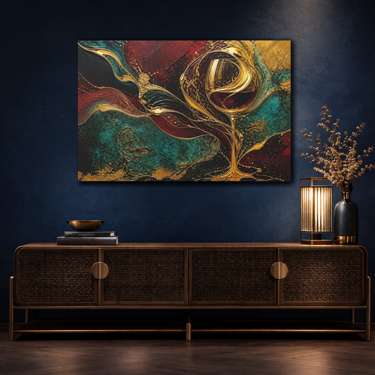 Mockup 4. Abstract Wine Glass Elegance shown as canvas print