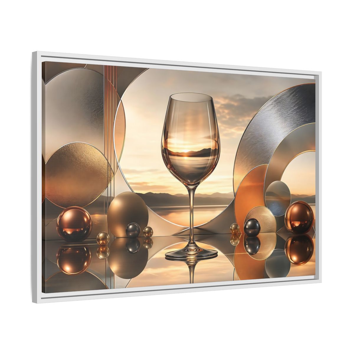 Side Mockup 9. Abstract Wine Glass Gold And Grey Abstract shown as stretched canvas wall art