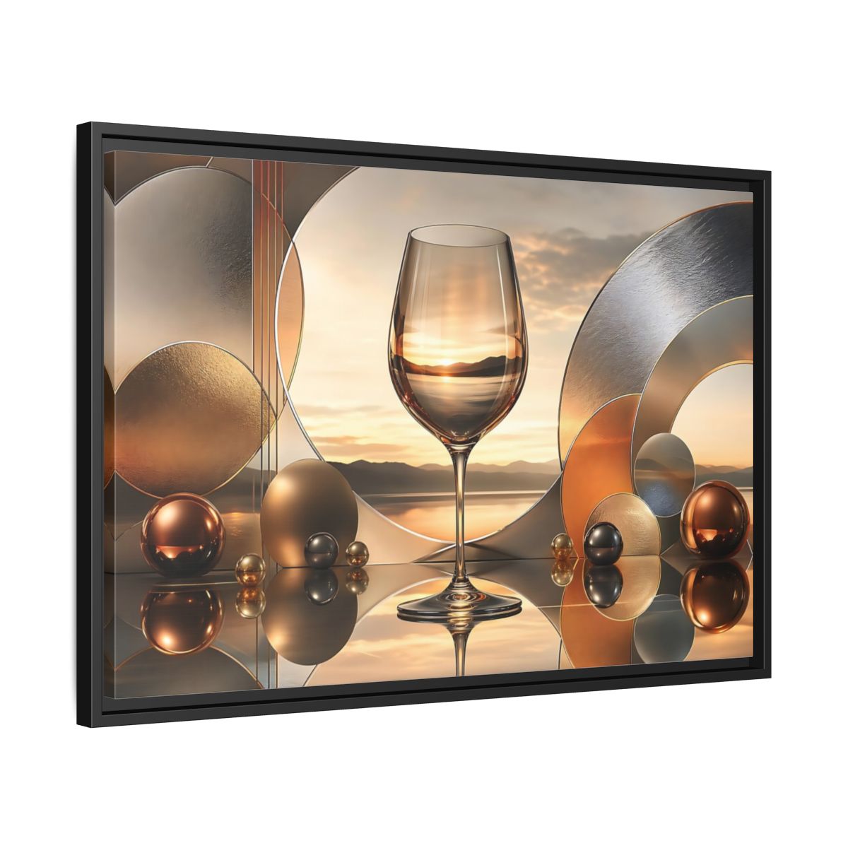 Side Mockup 14. Abstract Wine Glass Gold And Grey Abstract shown as stretched canvas wall art