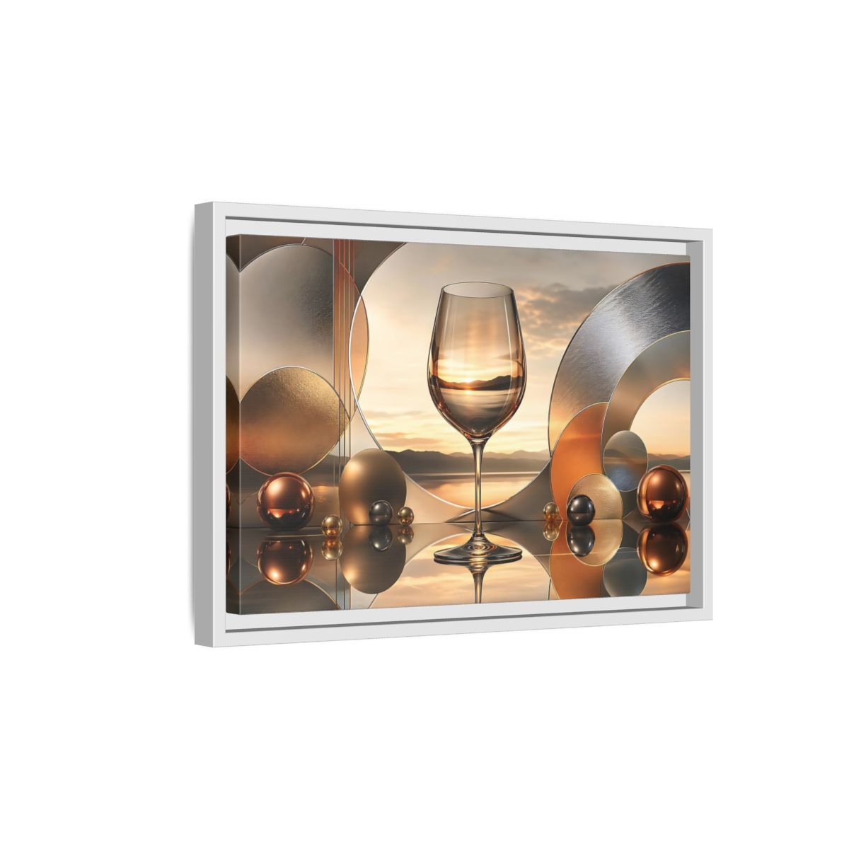 Side Mockup 4. Abstract Wine Glass Gold And Grey Abstract shown as stretched canvas wall art