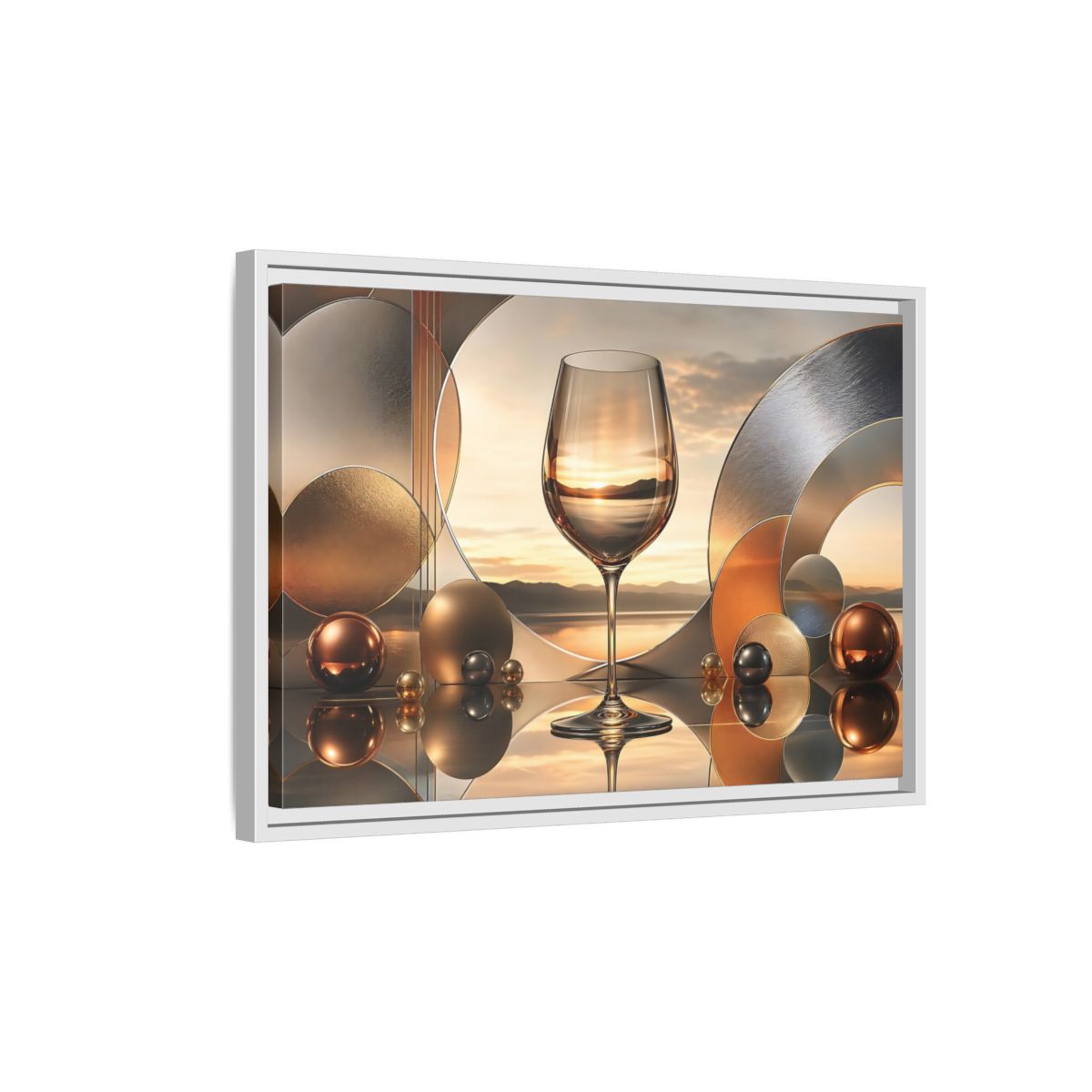 Side Mockup 1. Abstract Wine Glass Gold And Grey Abstract shown as stretched canvas wall art