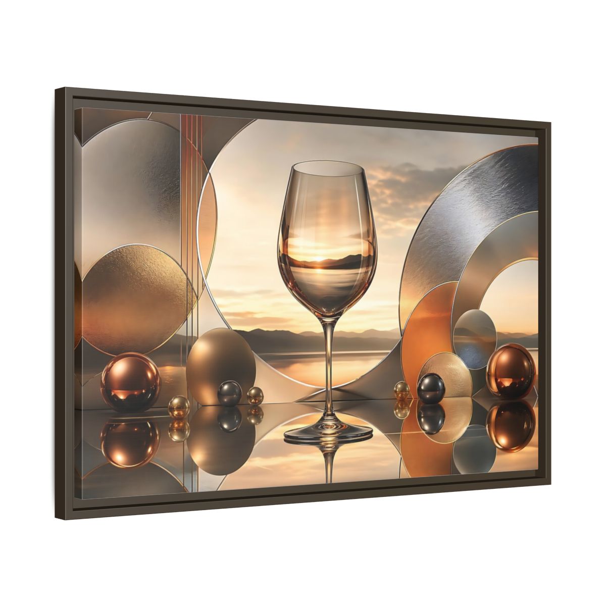 Side Mockup 11. Abstract Wine Glass Gold And Grey Abstract shown as stretched canvas wall art