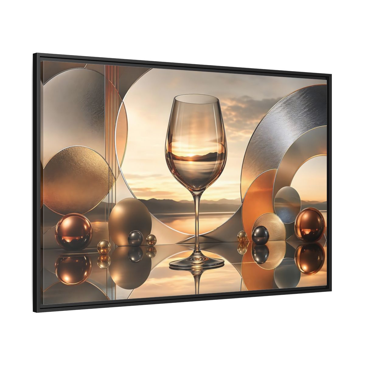 Side Mockup 12. Abstract Wine Glass Gold And Grey Abstract shown as stretched canvas wall art