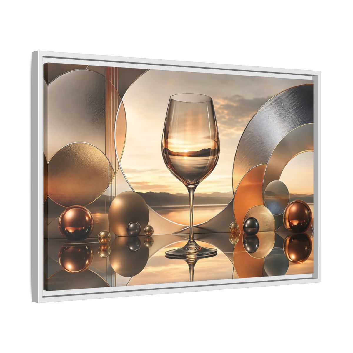Side Mockup 10. Abstract Wine Glass Gold And Grey Abstract shown as stretched canvas wall art