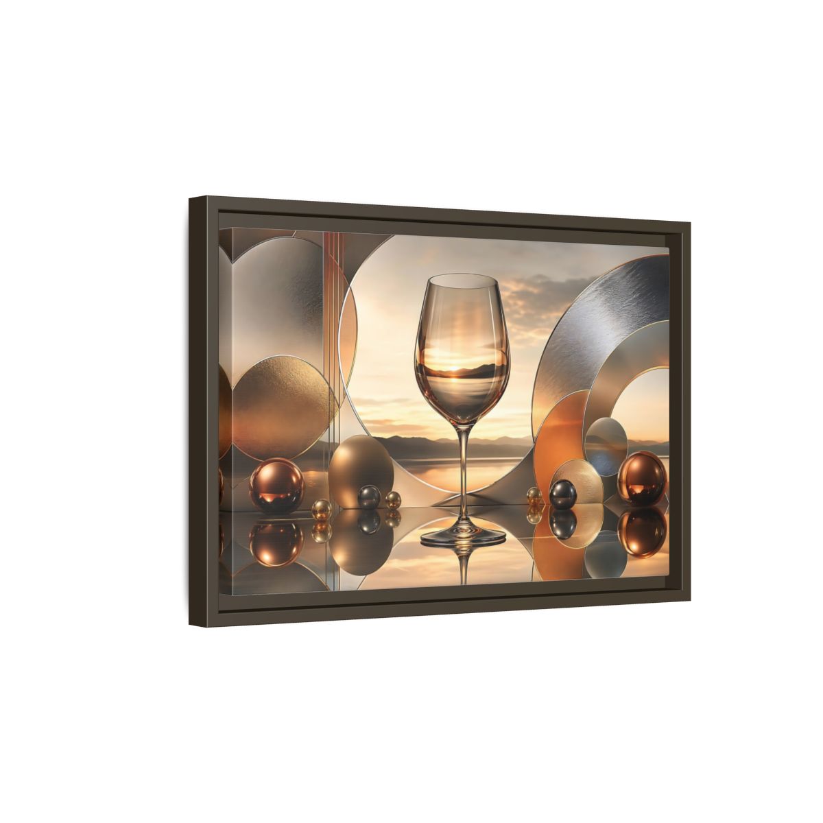 Side Mockup 5. Abstract Wine Glass Gold And Grey Abstract shown as stretched canvas wall art