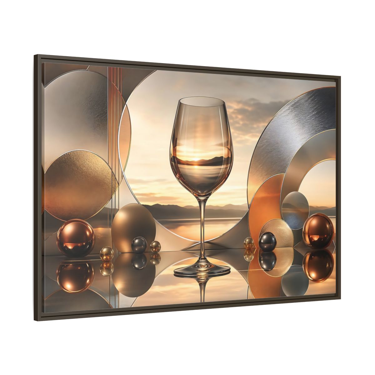Side Mockup 8. Abstract Wine Glass Gold And Grey Abstract shown as stretched canvas wall art
