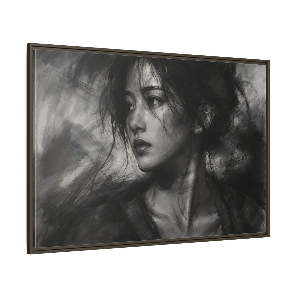 Side Mockup 8. Abstract Woman Monochrome Woman Portrait shown as stretched canvas wall art