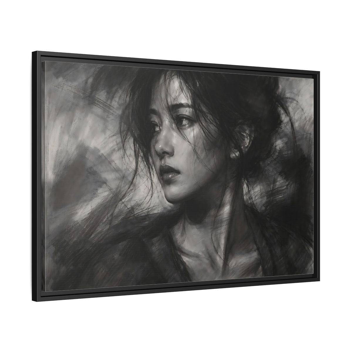 Side Mockup 13. Abstract Woman Monochrome Woman Portrait shown as stretched canvas wall art