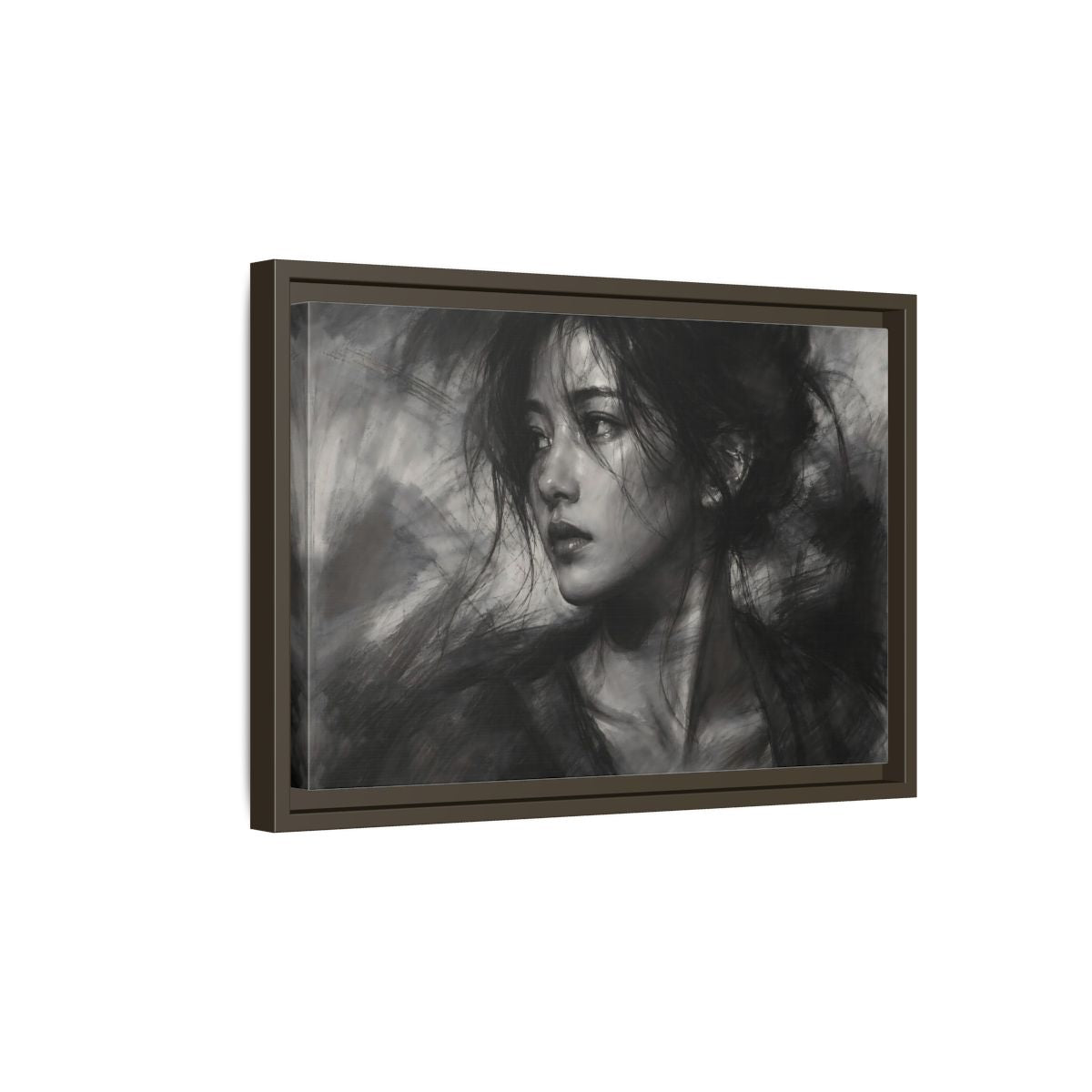 Side Mockup 5. Abstract Woman Monochrome Woman Portrait shown as stretched canvas wall art