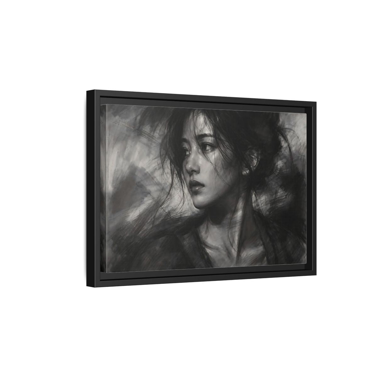 Side Mockup 6. Abstract Woman Monochrome Woman Portrait shown as stretched canvas wall art