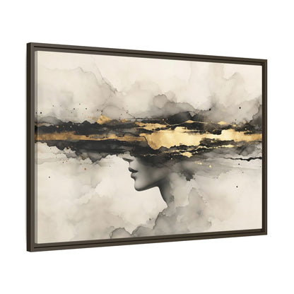 Main Mockup. Abstract Woman Profile Black Gold Abstract shown as stretched canvas wall art