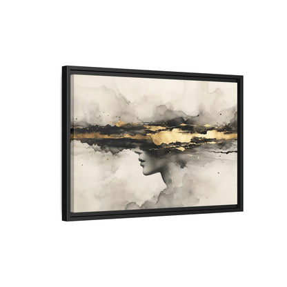 Side Mockup 3. Abstract Woman Profile Black Gold Abstract shown as stretched canvas wall art