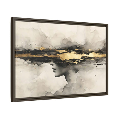 Side Mockup 11. Abstract Woman Profile Black Gold Abstract shown as stretched canvas wall art