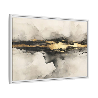 Side Mockup 10. Abstract Woman Profile Black Gold Abstract shown as stretched canvas wall art