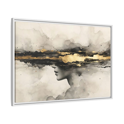 Side Mockup 9. Abstract Woman Profile Black Gold Abstract shown as stretched canvas wall art