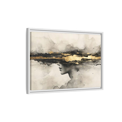 Side Mockup 1. Abstract Woman Profile Black Gold Abstract shown as stretched canvas wall art