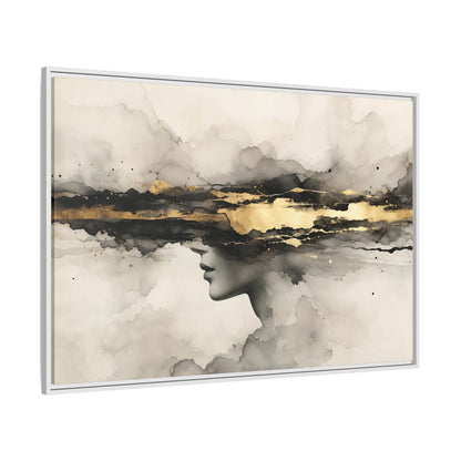 Side Mockup 7. Abstract Woman Profile Black Gold Abstract shown as stretched canvas wall art