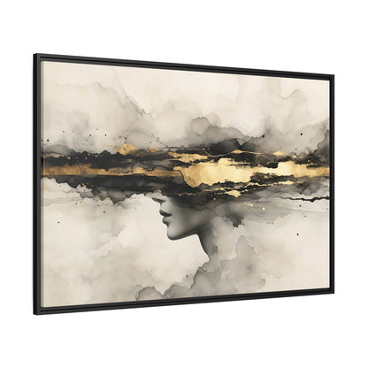 Side Mockup 12. Abstract Woman Profile Black Gold Abstract shown as stretched canvas wall art