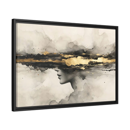 Side Mockup 14. Abstract Woman Profile Black Gold Abstract shown as stretched canvas wall art